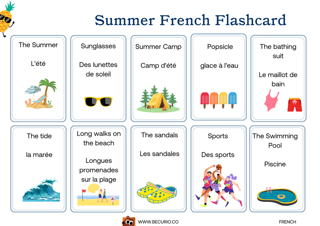 Summer Time Vocabulary Flashcards in 4 Languages!