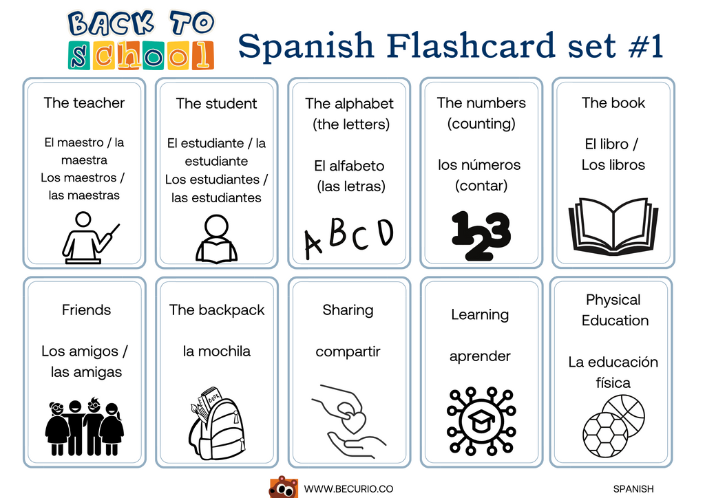 Back to School Bilingual Vocabulary Flashcards