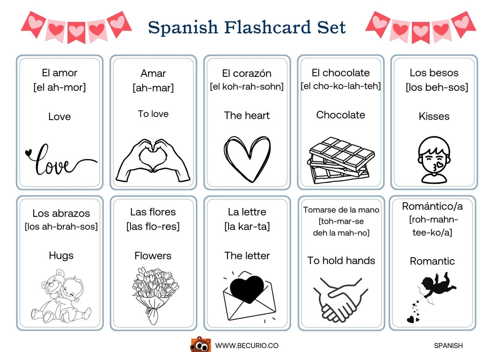 Valentine's Day Vocabulary Cards in 4 languages!